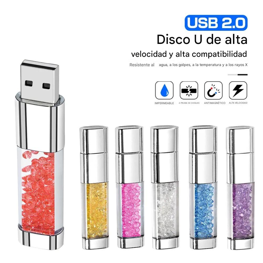 Memoria USB 2.0 con luz LED y cristal, 128 GB