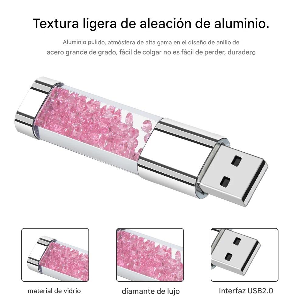 Memoria USB 2.0 con luz LED y cristal, 128 GB