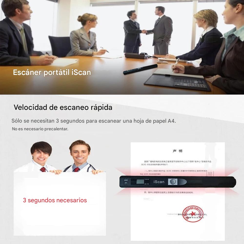 Mini Escáner portátil iScan A4 para documentos, escáner inalámbrico USB HD rápido de 900DPI para trabajo, estudio, fotografías, recibos, escaneo JPG/PDF, palabras/Excel