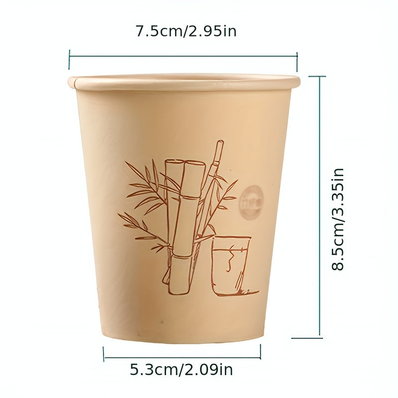 50pcs/set Taza Desechable De Fibra, Taza De Papel Con Patrón De Bambú