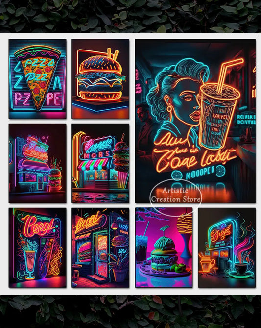 Neon Art Poster Pintura en Lienzo - Impresiones HD