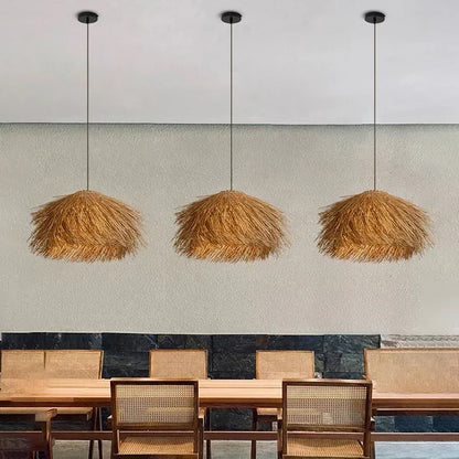 Lámpara Colgante de Ratán Luz LED – Estilo Japonés Wabi-Sabi para Restaurantes, Bares y Decoración del Hogar