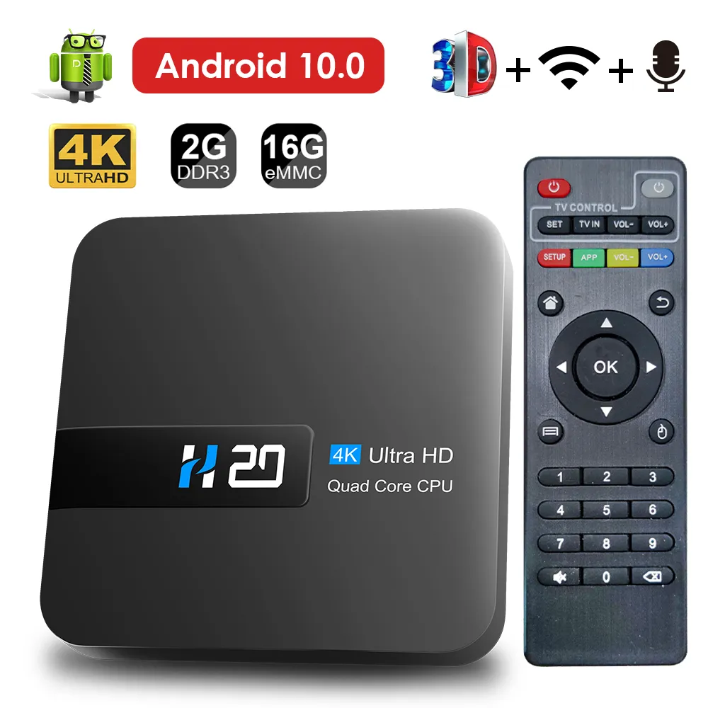 Dispositivo de TV inteligente H20 con Android 10,0, 2GB, 16GB, 4K, HD, asistente de voz, 3D, Play Store