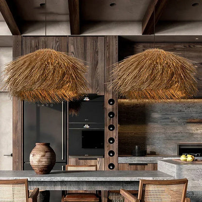 Lámpara Colgante de Ratán Luz LED – Estilo Japonés Wabi-Sabi para Restaurantes, Bares y Decoración del Hogar