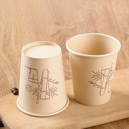 50pcs/set Taza Desechable De Fibra, Taza De Papel Con Patrón De Bambú