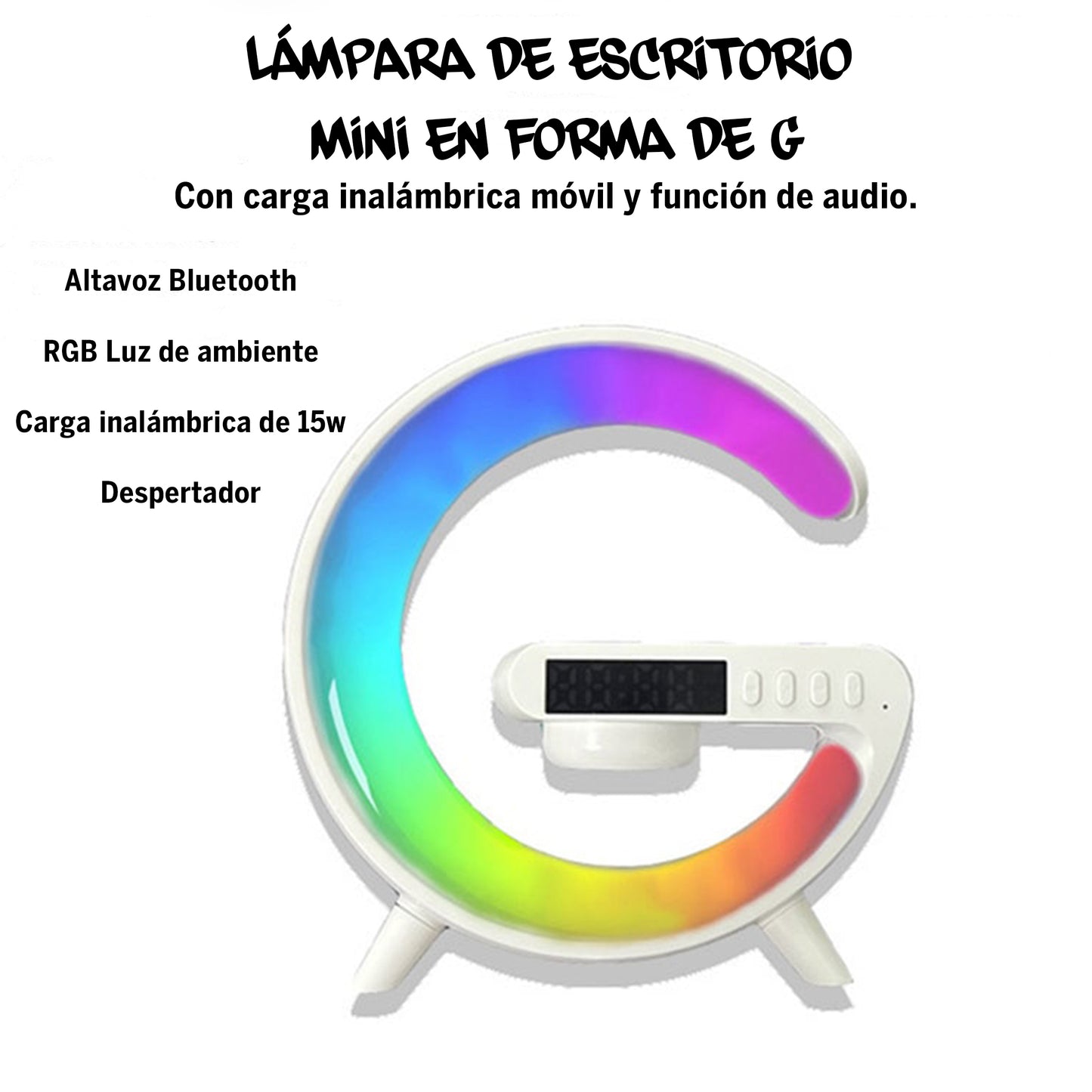 Altavoz de música 4 en 1 con Bluetooth, cargador inalámbrico, altavoz despertador de 15W