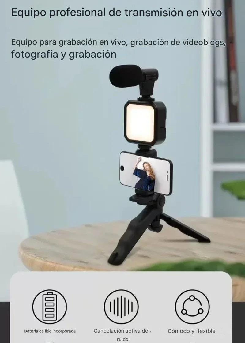 Kit para teléfono inteligente con trípode, soporte para teléfono, Mini micrófono, luz de relleno LED, arrancador para TikTok, transmisión en vivo, vídeo, YouTube