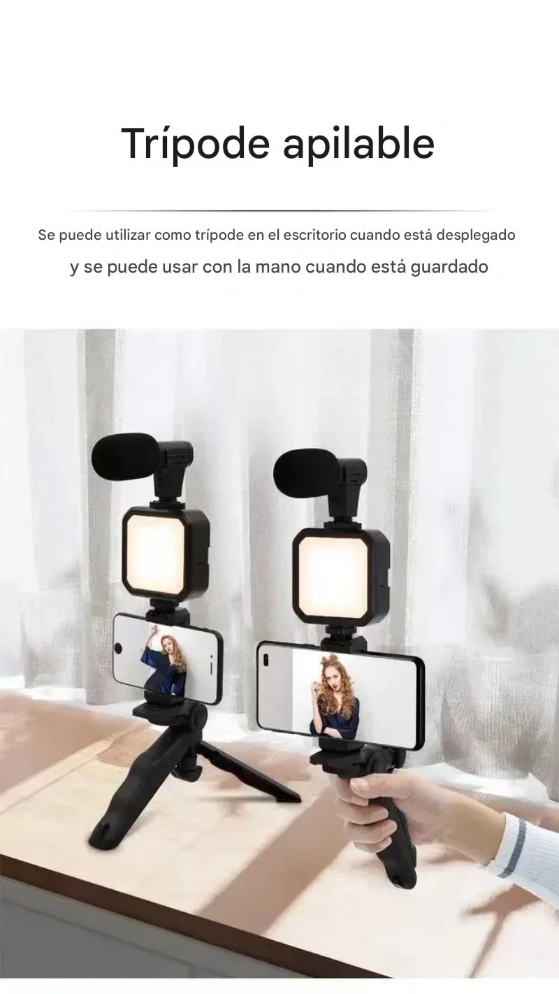 Kit para teléfono inteligente con trípode, soporte para teléfono, Mini micrófono, luz de relleno LED, arrancador para TikTok, transmisión en vivo, vídeo, YouTube