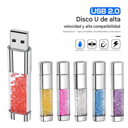 Memoria USB 2.0 con luz LED y cristal, 128 GB